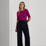 Lauren Ralph Lauren Cotton Boatk neck Top In Fuschia Berry