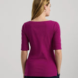 Lauren Ralph Lauren Cotton Boatk neck Top In Fuschia Berry