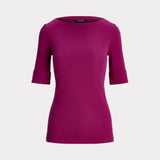 Lauren Ralph Lauren Cotton Boatk neck Top In Fuschia Berry