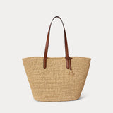 Lauren Ralph Lauren Crocheted Straw Large Lainey Tote Bag in Natural/Lauren Tan