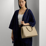 Lauren Ralph Lauren Crosshatch Leather Large Hanna Satchel In Birch Tan