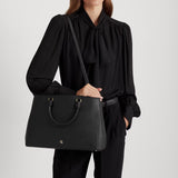 Lauren Ralph Lauren Crosshatch Leather Large Hanna Satchel In Black