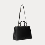 Lauren Ralph Lauren Crosshatch Leather Large Hanna Satchel In Black