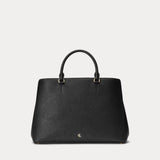 Lauren Ralph Lauren Crosshatch Leather Large Hanna Satchel In Black