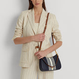 Lauren Ralph Lauren Crosshatch Leather Medium Danni Bag Navy Vanilla