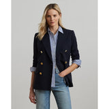 Lauren Ralph Lauren Double-Breasted Wool Crepe Blazer In Navy