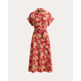 Lauren Ralph Lauren Floral Belted Crepe Dress in Red/Tan Floral