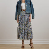 Lauren Ralph Lauren Floral Crinkle Georgette Tiered Skirt In Blue Multi