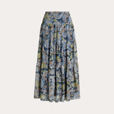Lauren Ralph Lauren Floral Crinkle Georgette Tiered Skirt In Blue Multi
