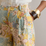 Lauren Ralph Lauren Floral Pleated Linen Shorts in Cream/Blue Multi