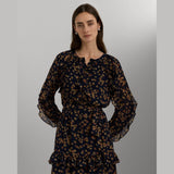 Lauren Ralph Lauren Floral Ruffle-Trim Georgette Dress In Navy Multi