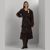 Lauren Ralph Lauren Floral Ruffle-Trim Georgette Dress In Navy Multi
