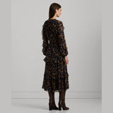 Lauren Ralph Lauren Floral Ruffle-Trim Georgette Dress In Navy Multi