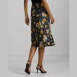 Lauren Ralph Lauren Floral Satin Charmeuse Midi Skirt In Black