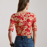 Lauren Ralph Lauren Floral Stretch Cotton Boatneck T-Shirt in Red/Tan Floral