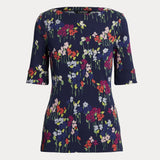 Lauren Ralph Lauren Floral Stretch Cotton Boatneck Tee
