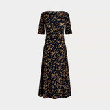 Lauren Ralph Lauren Floral Stretch Cotton Midi Dress In Navy Multi
