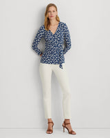 Lauren Ralph Lauren Floral Stretch Jersey Top In Blue / Cream
