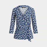 Lauren Ralph Lauren Floral Stretch Jersey Top In Blue / Cream