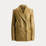 Lauren Ralph Lauren Foiled Linen Blazer In Brown Gold Foil