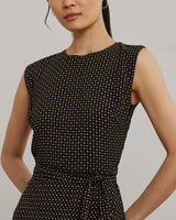 Lauren Ralph Lauren Geo-Print Belted Bubble Crepe Dress In Black