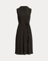 Lauren Ralph Lauren Geo-Print Belted Bubble Crepe Dress In Black