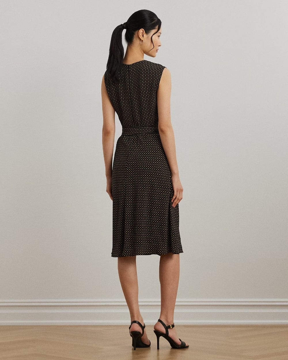ralph lauren black and white polka dot dress Lauren Ralph Lauren Geo-Print Belted Bubble Crepe Dress In Black