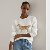 Lauren Ralph Lauren Intarsia-Knit Golden Retriever Jumper in White Multi