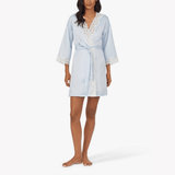 Lauren Ralph Lauren Lace Detail Signature Satin Kimono Robe, Blue