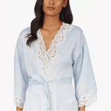 Lauren Ralph Lauren Lace Detail Signature Satin Kimono Robe, Blue
