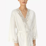 Lauren Ralph Lauren Lace Detail Signature Satin Kimono Robe, Ivory