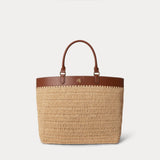 Lauren Ralph Lauren Large Kyla Leather-Trim Straw Tote Bag in Natural/Lauren Tan