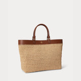 Lauren Ralph Lauren Large Kyla Leather-Trim Straw Tote Bag in Natural/Lauren Tan