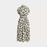 Lauren Ralph Lauren Leaf-Print Belted Crepe Dress in Cream/Black