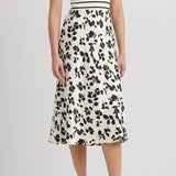 Lauren Ralph Lauren Leaf-Print Satin Charmeuse Midi Skirt in Cream/Black