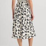 Lauren Ralph Lauren Leaf-Print Satin Charmeuse Midi Skirt in Cream/Black
