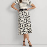 Lauren Ralph Lauren Leaf-Print Satin Charmeuse Midi Skirt in Cream/Black