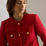 Lauren Ralph Lauren Linen Herringbone Cropped Jacket In Red