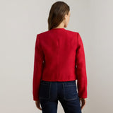 Lauren Ralph Lauren Linen Herringbone Cropped Jacket In Red