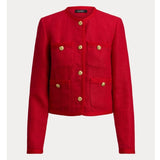 Lauren Ralph Lauren Linen Herringbone Cropped Jacket In Red