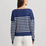 Lauren Ralph Lauren Logo Striped Cotton Boatneck Jumper In Indigo Dusk Heather