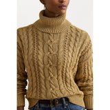 Lauren Ralph Lauren Long Sleeve Cable Knit Jumper in Gold Metallic