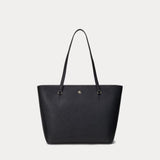 Lauren Ralph Lauren Medium Karly Crosshatch Leather Tote In Black