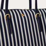 Lauren Ralph Lauren Medium Keaton Nylon Tote Bag in Skinny Stripe/Refined Navy