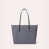 Lauren Ralph Lauren Medium Keaton Nylon Tote Bag in Skinny Stripe/Refined Navy