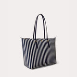 Lauren Ralph Lauren Medium Keaton Nylon Tote Bag in Skinny Stripe/Refined Navy