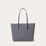 Lauren Ralph Lauren Medium Keaton Nylon Tote Bag in Skinny Stripe/Refined Navy