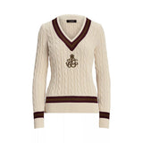Lauren Ralph Lauren Meren Cable Knit Jumper In Cream/Pinot/Green