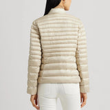 Lauren Ralph Lauren Metallic Mockneck Down Coat in Beige