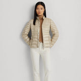 Lauren Ralph Lauren Metallic Mockneck Down Coat in Beige